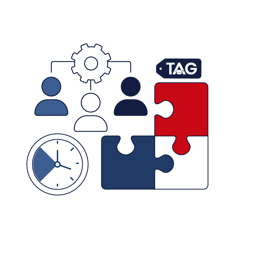 HR and recruitment internship puzzle with red, blue and white pieces and people icon