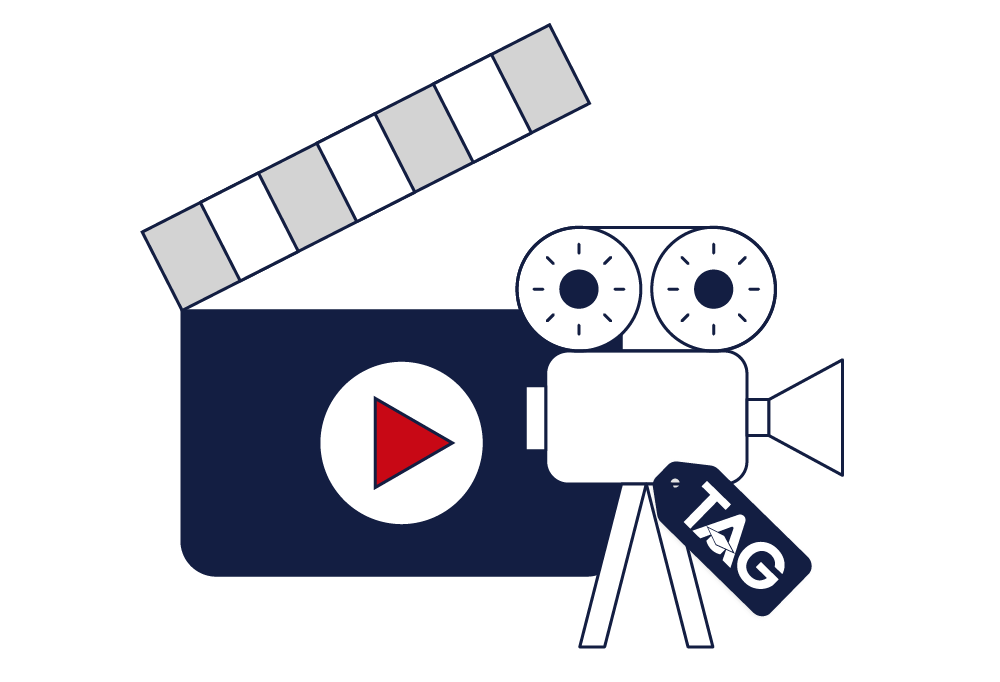 Media and Comms internship blue clapboard and white camera icon